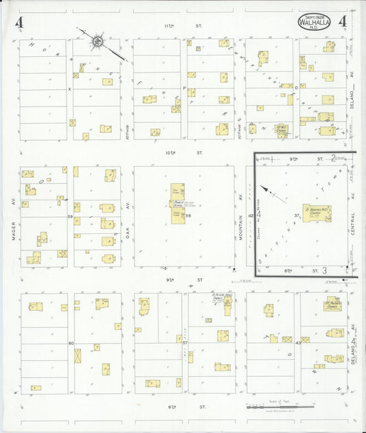 Sanborn Fire Insurance Map from Walhalla, Pembina County, North Dakota (1928), Sheet #0004 - Historic Sanborn Fire Insurance Map Print, vintage old map wall art, antique decor, genealogy gift, North Dakota North Dakota map