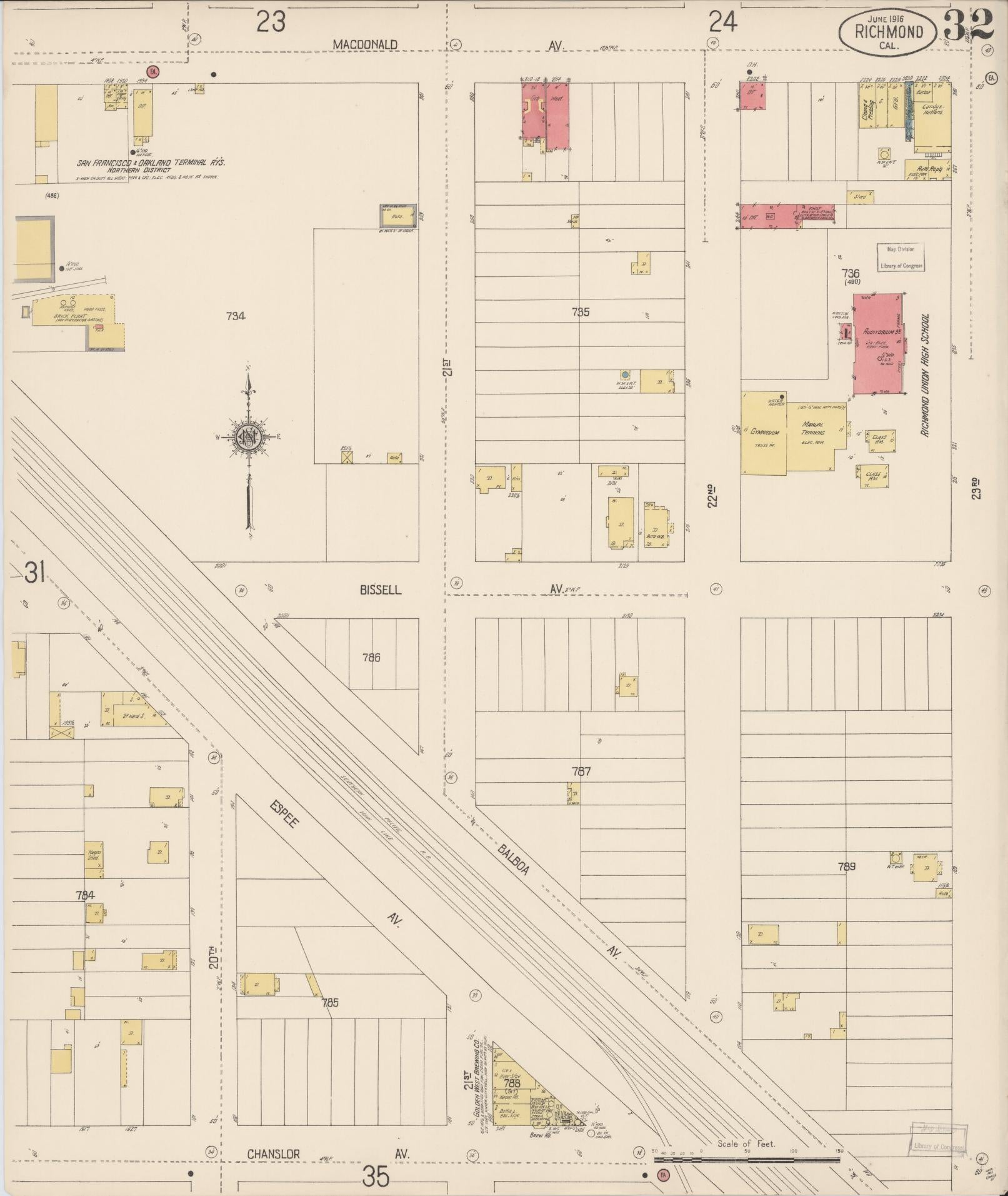 Sanborn Fire Insurance Map from Richmond, Contra Costa County, California (1916), Sheet #0032 - Complete Map Set gallery image, historic Sanborn map, vintage wall art, California California