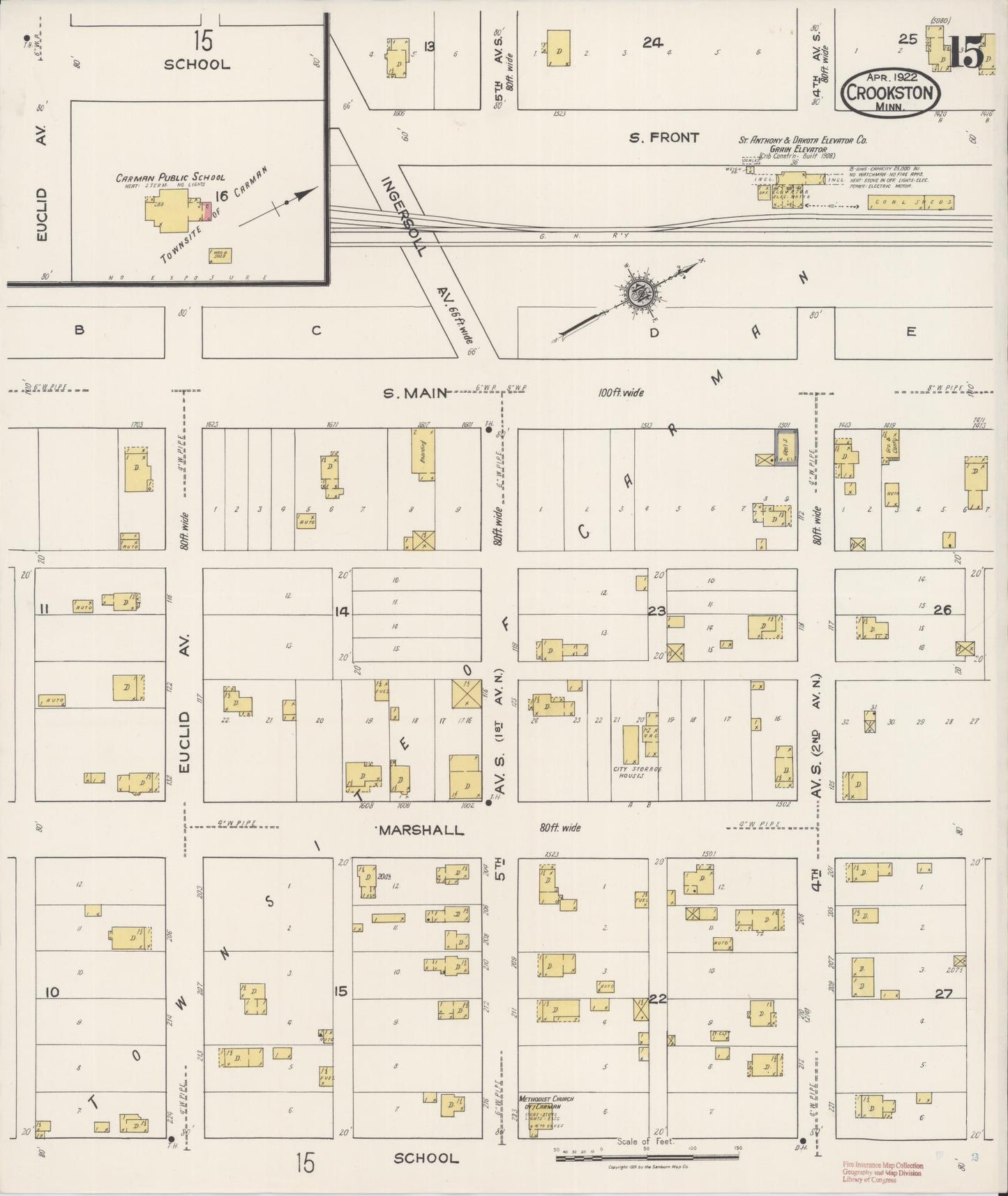 Sanborn Fire Insurance Map from Crookston, Polk County, Minnesota (1922), Sheet #0015 - Historic Sanborn Fire Insurance Map Print, vintage old map wall art, antique decor, genealogy gift, Minnesota Minnesota map
