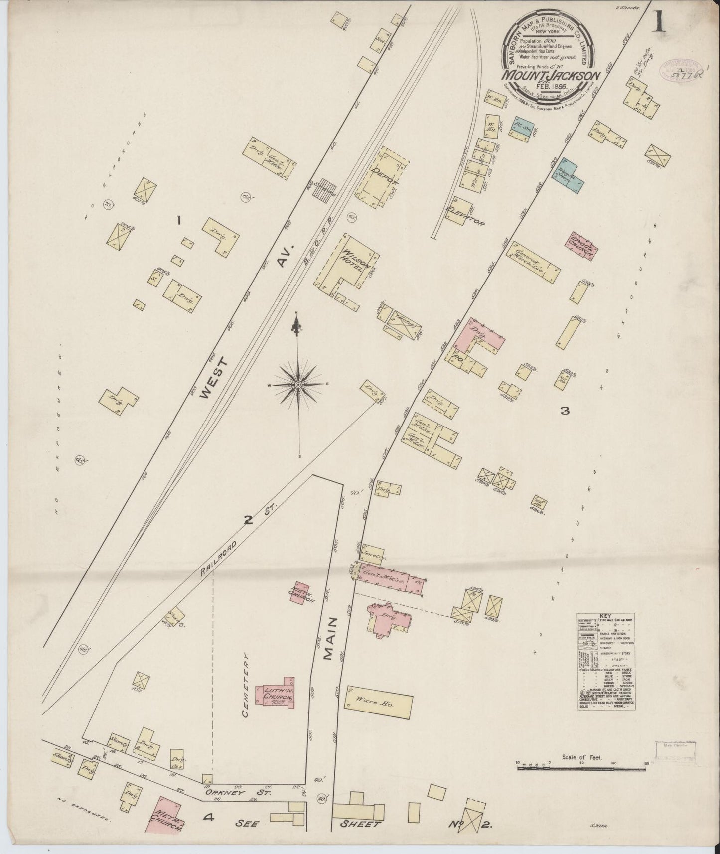 Sanborn Fire Insurance Map from Mount Jackson, Shenandoah County, Virginia. (1886) – Historic Sanborn Fire Insurance Map Print