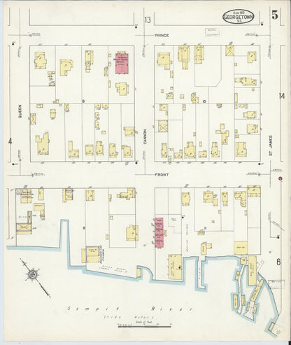 Sanborn Fire Insurance Map from Georgetown, Georgetown County, South Carolina (1913), Sheet #0005 - Complete Map Set gallery image, historic Sanborn map, vintage wall art, South Carolina South Carolina