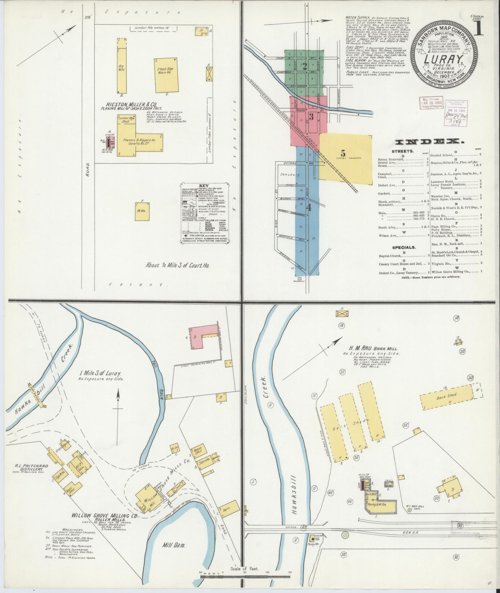 Sanborn Fire Insurance Map from Luray, Page County, Virginia (1902), Sheet #0001 - Complete Map Set gallery image, historic Sanborn map, vintage wall art, Virginia Virginia