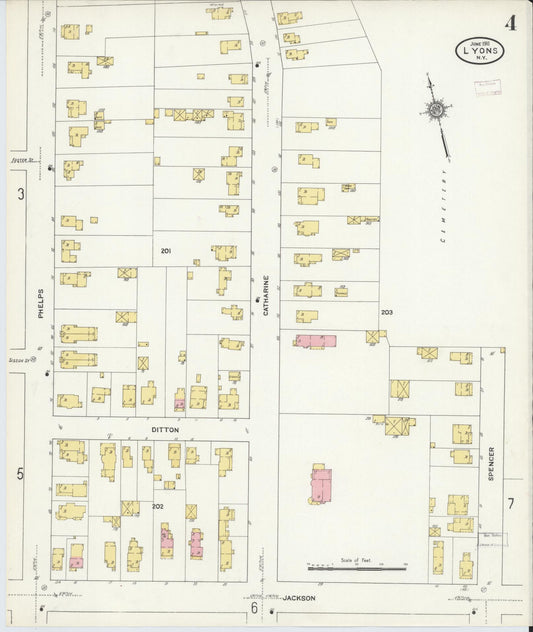 Sanborn Fire Insurance Map from Lyons, Wayne County, New York (1911), Sheet #0004 - Historic Sanborn Fire Insurance Map Print, vintage old map wall art, antique decor, genealogy gift, New York New York map