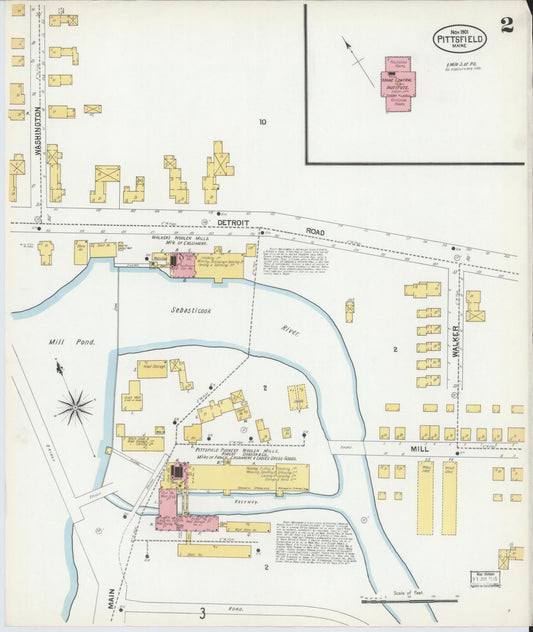 Sanborn Fire Insurance Map from Pittsfield, Somerset County, Maine (1901), Sheet #0002 - Historic Sanborn Fire Insurance Map Print, vintage old map wall art, antique decor, genealogy gift, Maine Maine map