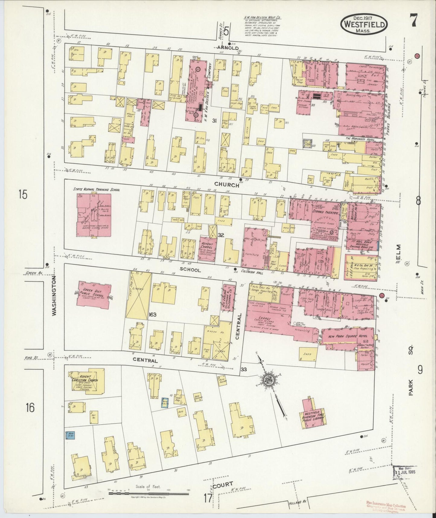 Sanborn Fire Insurance Map from Westfield, Hampden County, Massachusetts (1917), Sheet #0007 - Complete Map Set gallery image, historic Sanborn map, vintage wall art, Massachusetts Massachusetts