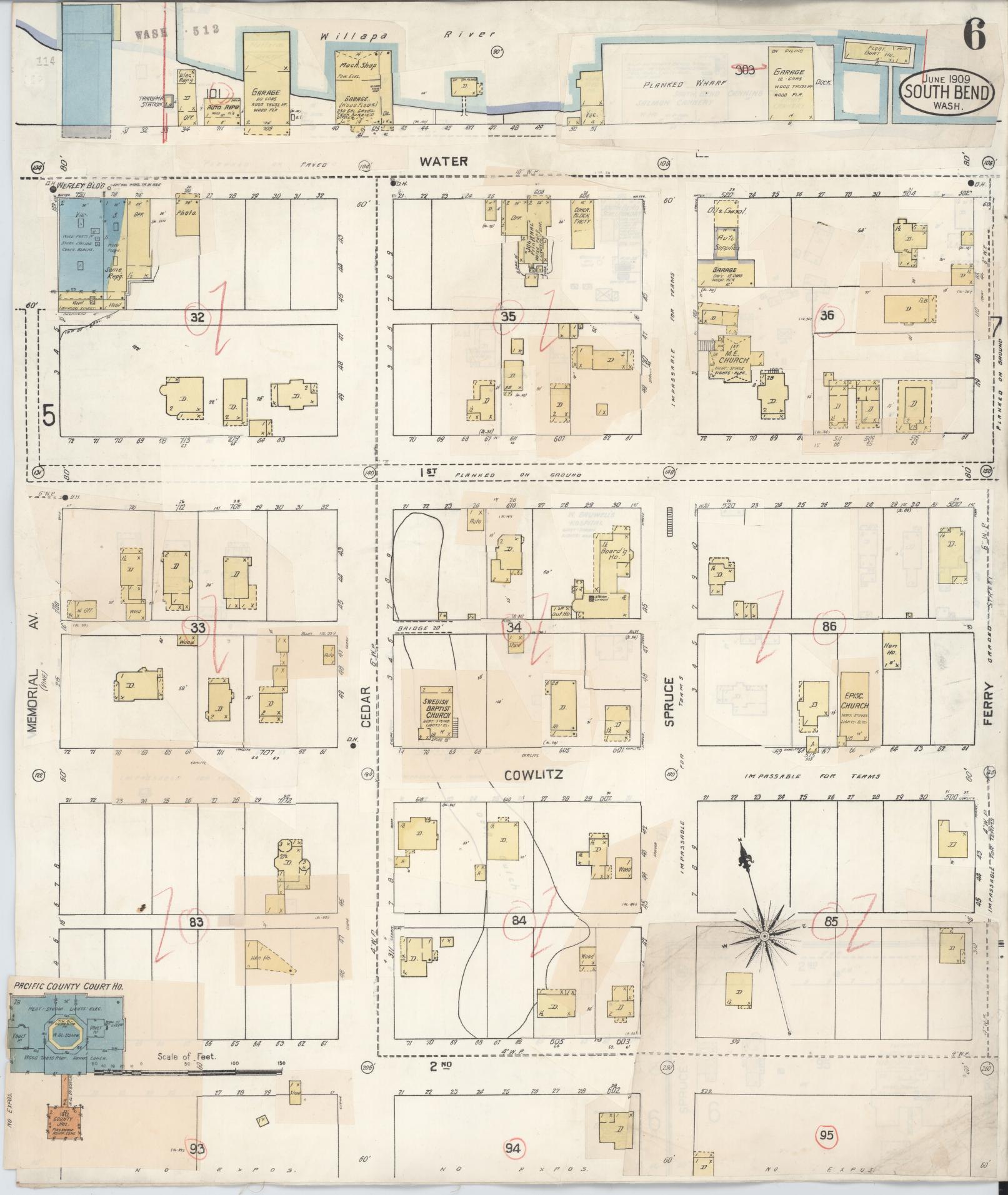 Sanborn Fire Insurance Map from South Bend, Pacific County, Washington (1929), Sheet #0008 - Historic Sanborn Fire Insurance Map Print, vintage old map wall art, antique decor, genealogy gift, Washington Washington map