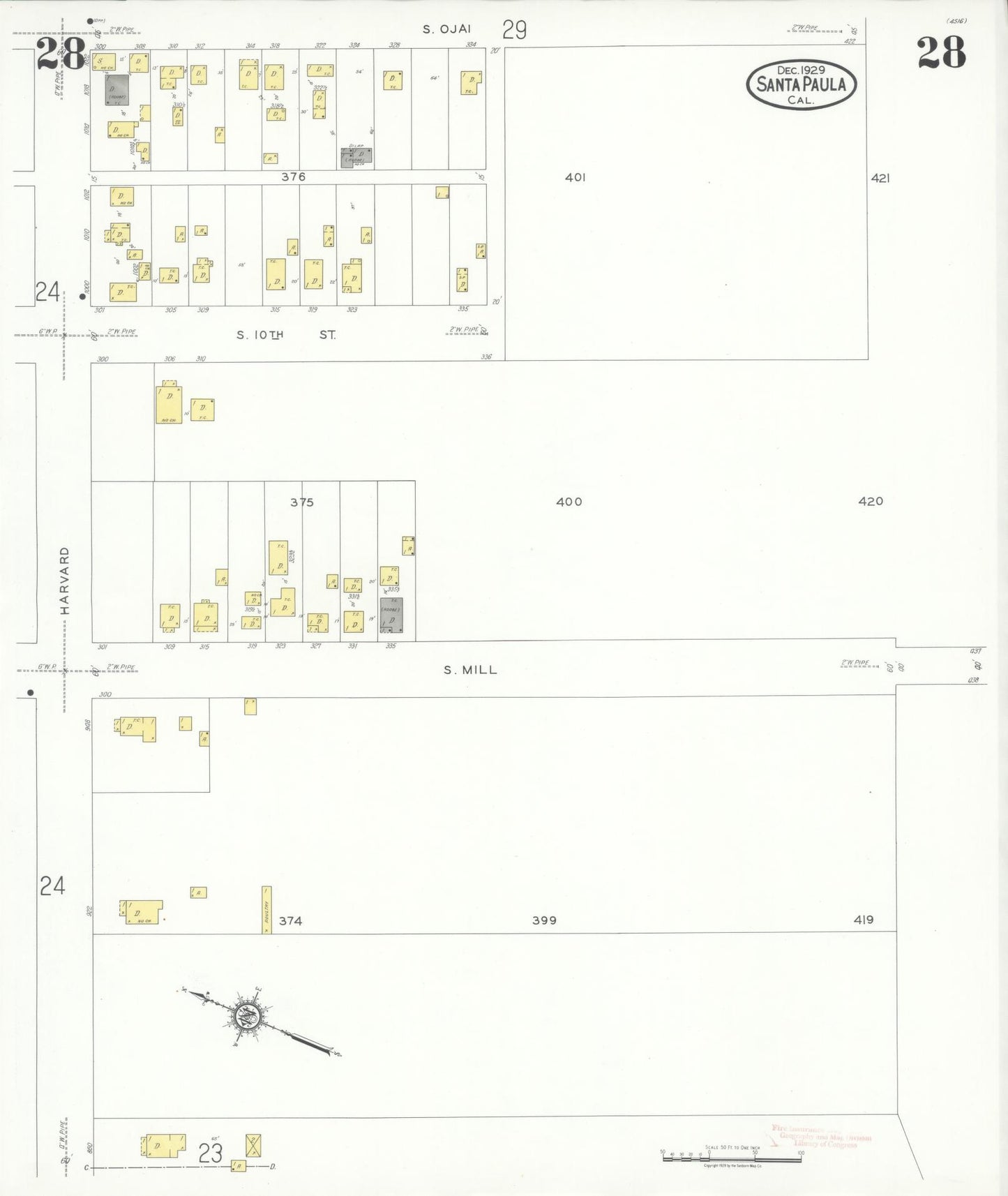 Sanborn Fire Insurance Map from Santa Paula, Ventura County, California (1929), Sheet #0028 - Complete Map Set gallery image, historic Sanborn map, vintage wall art, California California