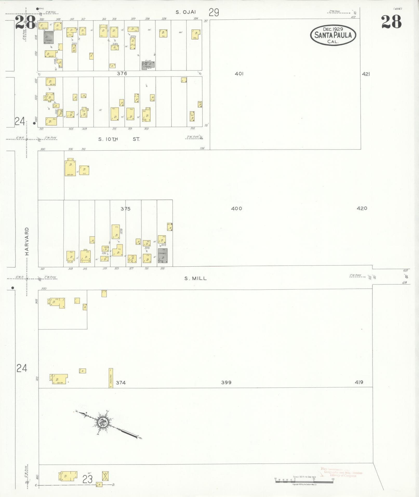 Sanborn Fire Insurance Map from Santa Paula, Ventura County, California (1929), Sheet #0028 - Complete Map Set gallery image, historic Sanborn map, vintage wall art, California California
