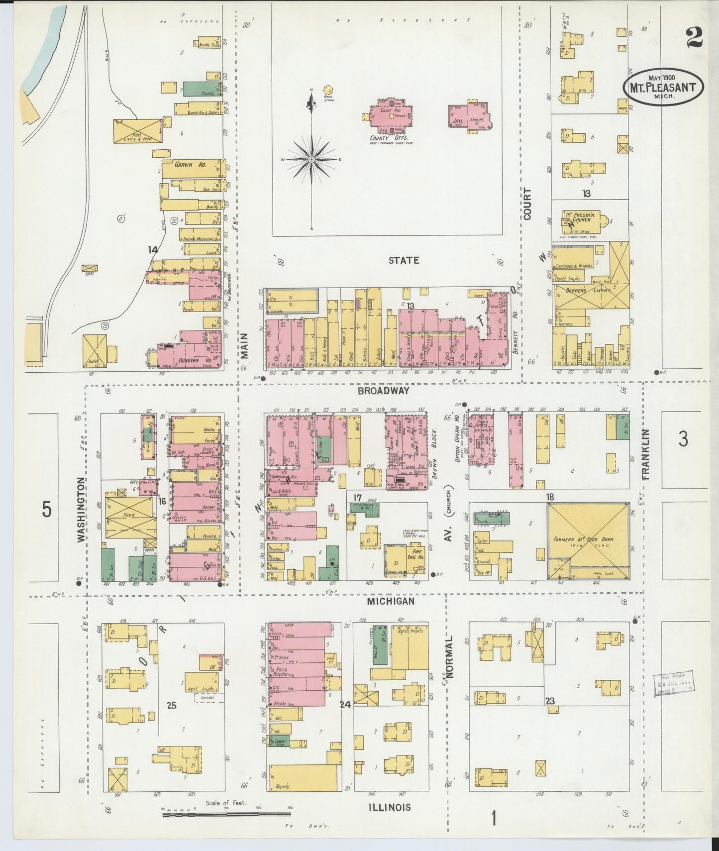 Sanborn Fire Insurance Map from Mount Pleasant, Isabella County, Michigan (1900), Sheet #0002 - Complete Map Set gallery image, historic Sanborn map, vintage wall art, Michigan Michigan