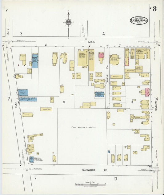 Sanborn Fire Insurance Map from East Aurora, Erie County, New York (1920), Sheet #0008 - Historic Sanborn Fire Insurance Map Print, vintage old map wall art, antique decor, genealogy gift, New York New York map
