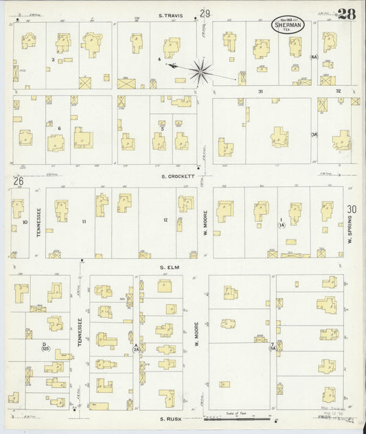 Sanborn Fire Insurance Map from Sherman, Grayson County, Texas (1908), Sheet #0028 - Historic Sanborn Fire Insurance Map Print, vintage old map wall art, antique decor, genealogy gift, Texas Texas map