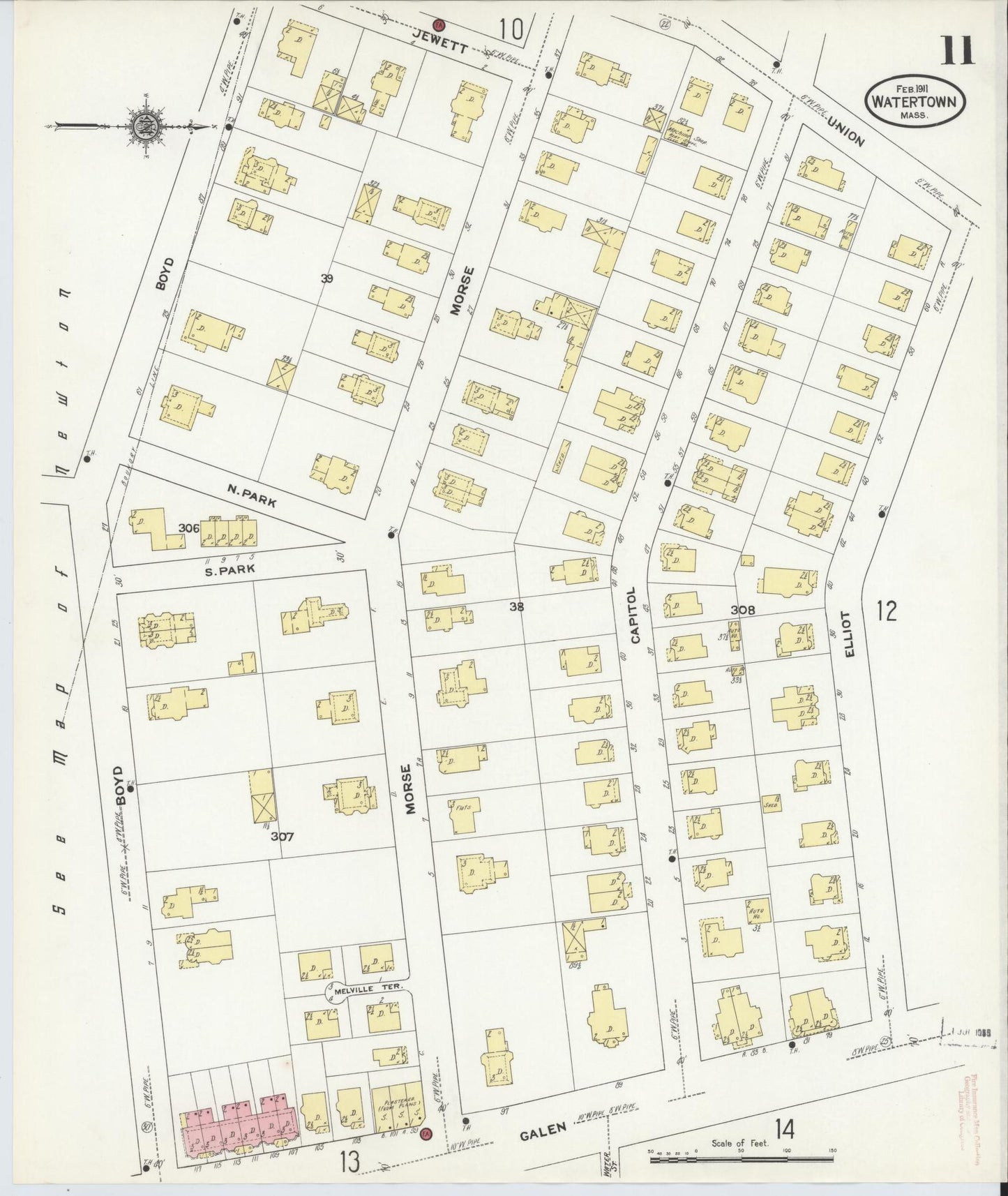 Sanborn Fire Insurance Map from Watertown, Middlesex County, Massachusetts (1911), Sheet #0011 - Complete Map Set gallery image, historic Sanborn map, vintage wall art, Massachusetts Massachusetts