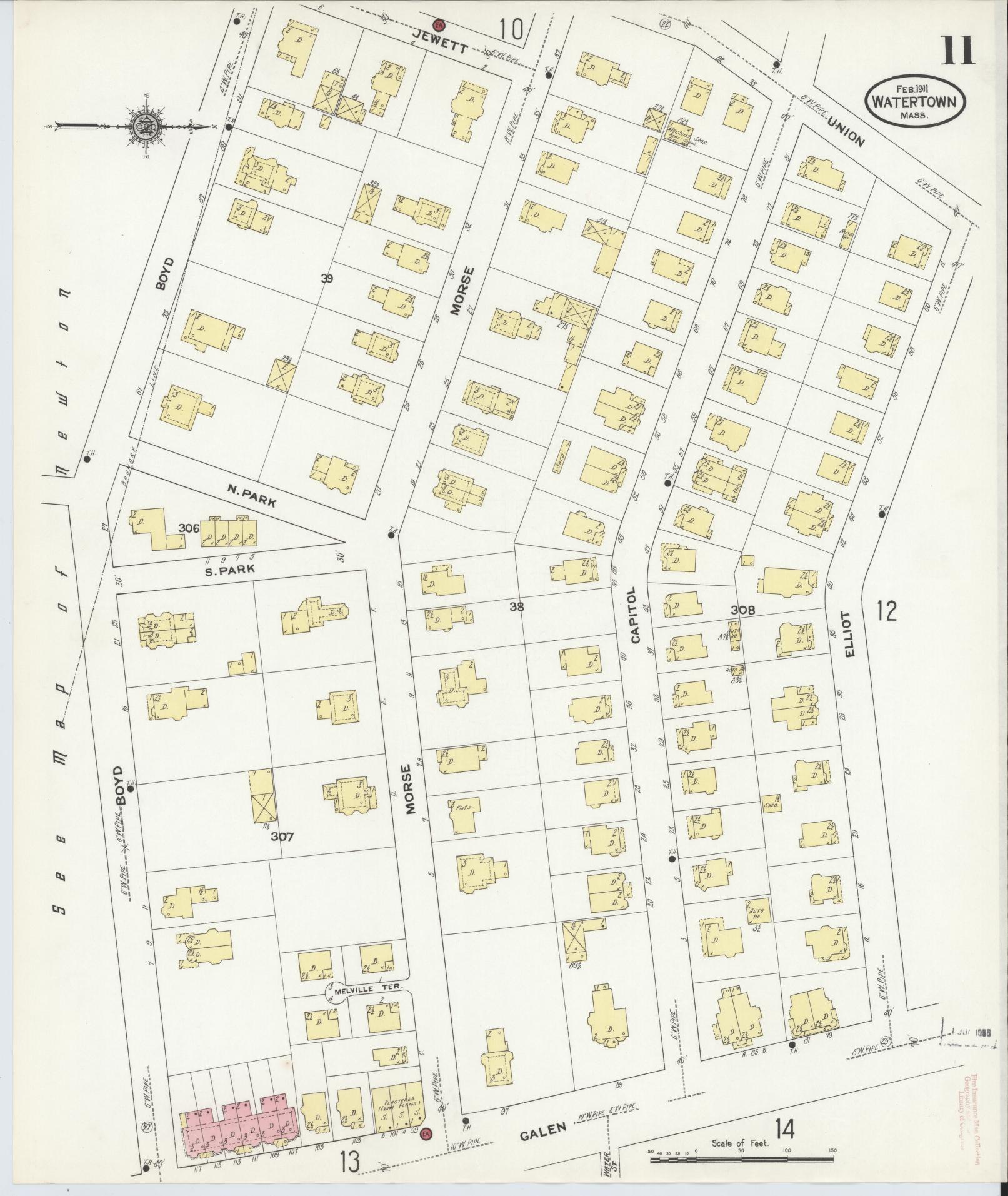 Sanborn Fire Insurance Map from Watertown, Middlesex County, Massachusetts (1911), Sheet #0011 - Complete Map Set gallery image, historic Sanborn map, vintage wall art, Massachusetts Massachusetts