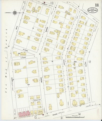 Sanborn Fire Insurance Map from Watertown, Middlesex County, Massachusetts (1911), Sheet #0011 - Complete Map Set gallery image, historic Sanborn map, vintage wall art, Massachusetts Massachusetts