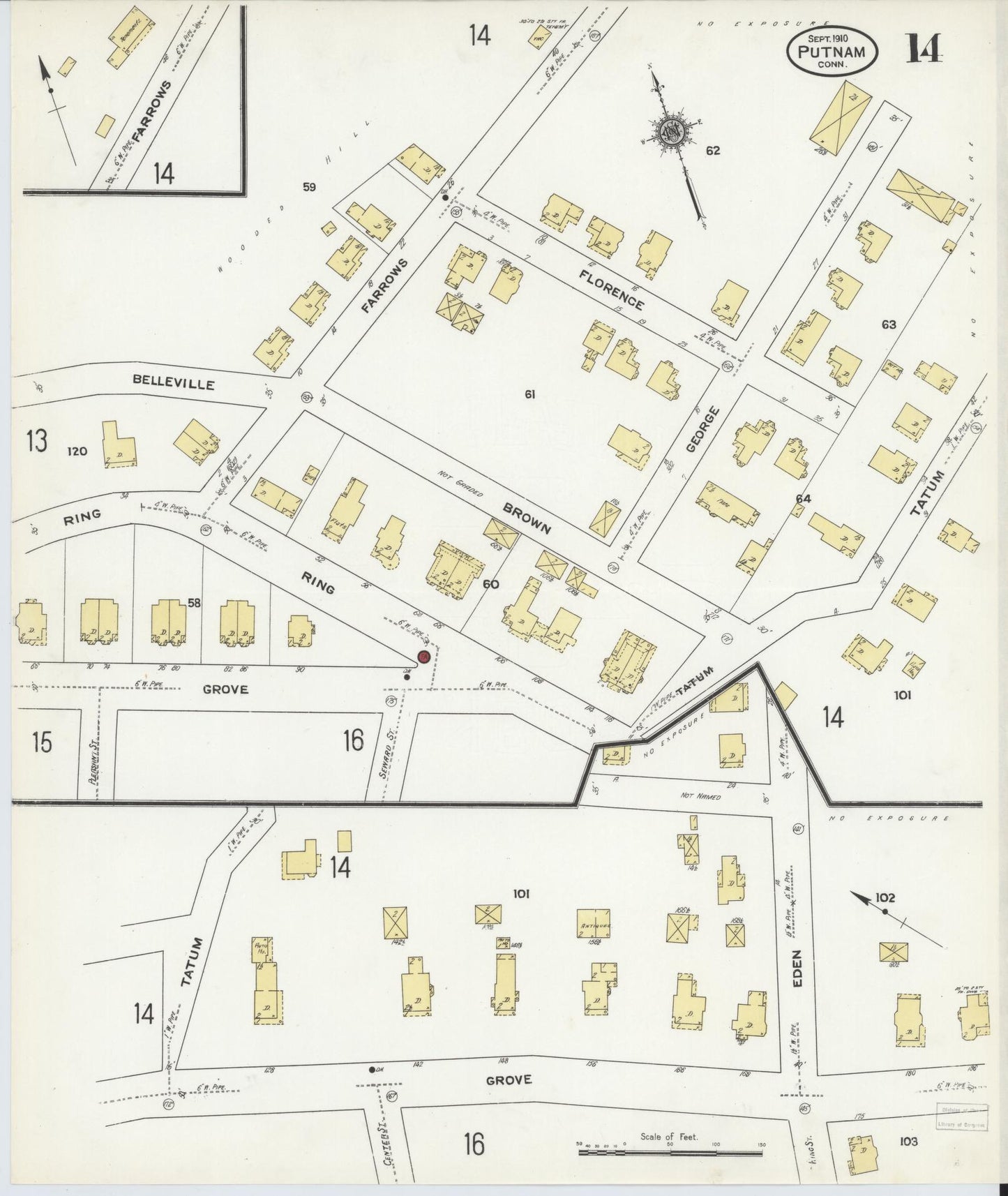 Sanborn Fire Insurance Map from Putnam, Windham County, Connecticut (1910), Sheet #0014 - Complete Map Set gallery image, historic Sanborn map, vintage wall art, Connecticut Connecticut