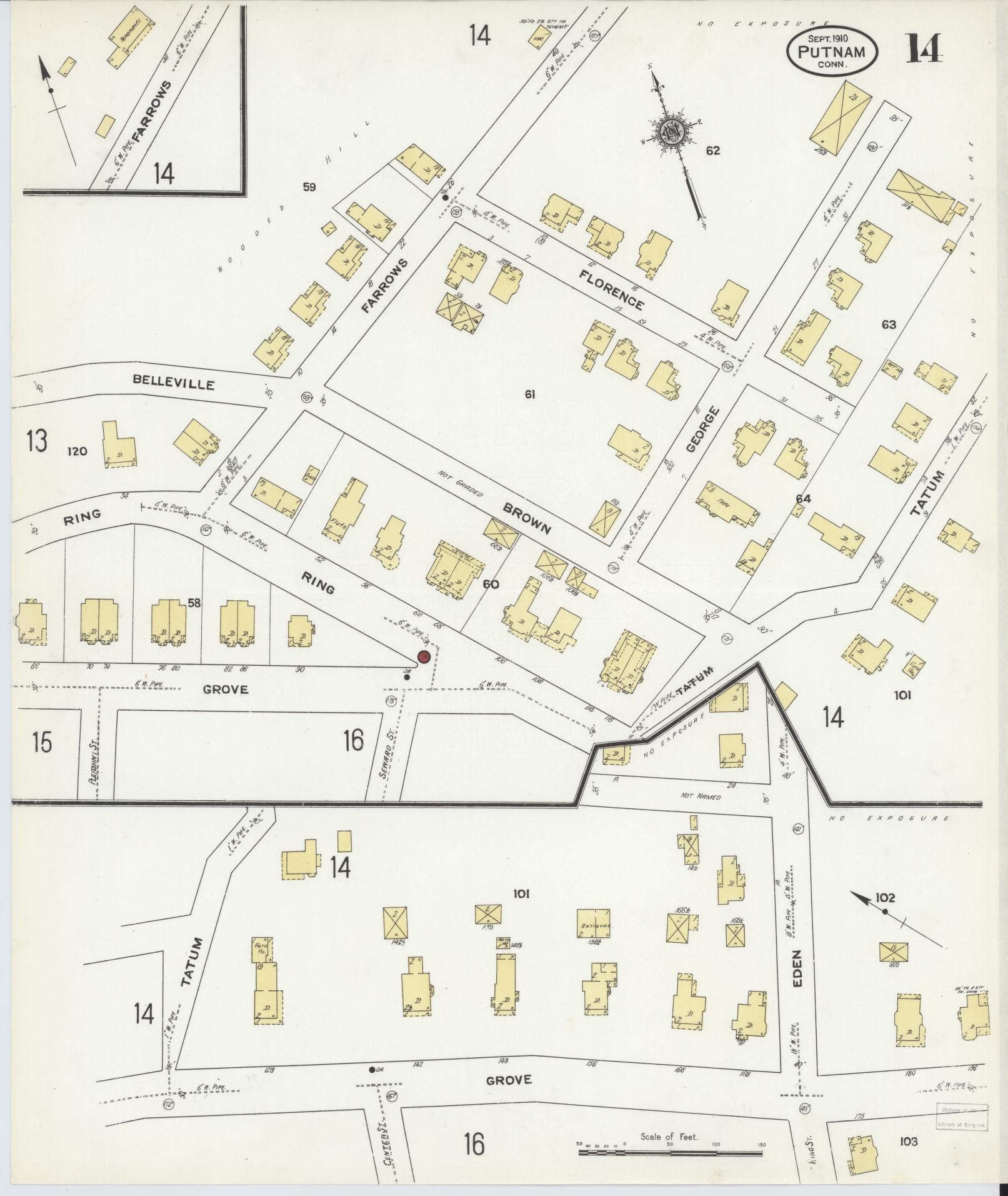 Sanborn Fire Insurance Map from Putnam, Windham County, Connecticut (1910), Sheet #0014 - Complete Map Set gallery image, historic Sanborn map, vintage wall art, Connecticut Connecticut