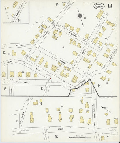 Sanborn Fire Insurance Map from Putnam, Windham County, Connecticut (1910), Sheet #0014 - Complete Map Set gallery image, historic Sanborn map, vintage wall art, Connecticut Connecticut