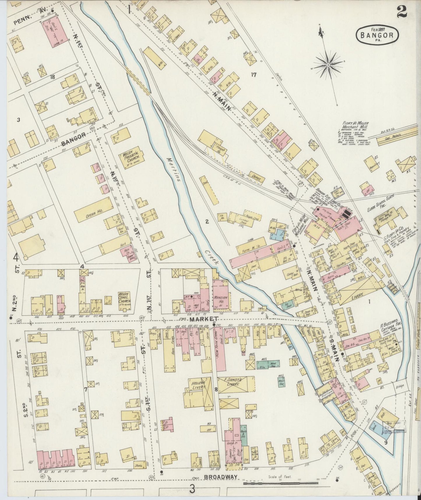 Sanborn Fire Insurance Map from Bangor, Northampton County, Pennsylvania (1897), Sheet #0002 - Historic Sanborn Fire Insurance Map Print, vintage old map wall art, antique decor, genealogy gift, Pennsylvania Pennsylvania map
