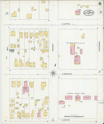 Sanborn Fire Insurance Map from Columbia, Richland County, South Carolina (1904), Sheet #0006 - Complete Map Set gallery image, historic Sanborn map, vintage wall art, South Carolina South Carolina