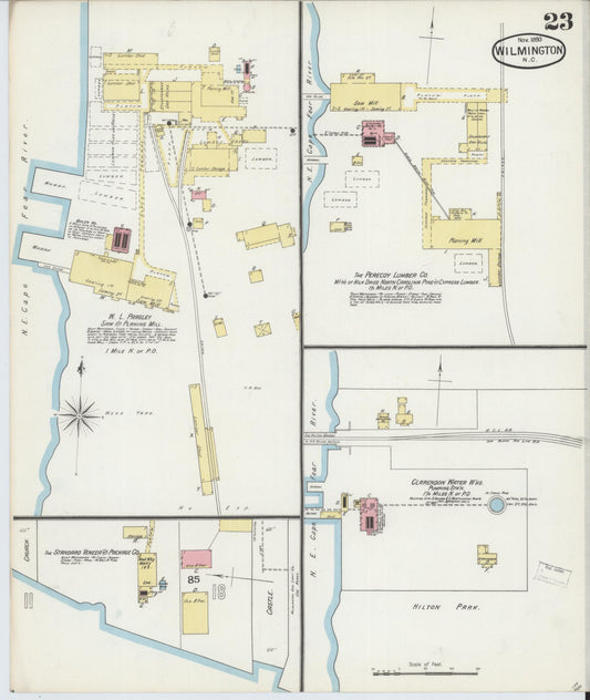 Sanborn Fire Insurance Map from Wilmington, New Hanover County, North Carolina (1893), Sheet #0023 - Historic Sanborn Fire Insurance Map Print, vintage old map wall art, antique decor, genealogy gift, North Carolina North Carolina map