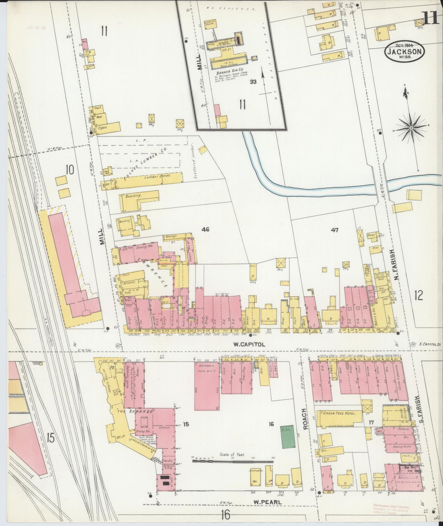 Sanborn Fire Insurance Map from Jackson, Hinds County, Mississippi (1904), Sheet #0011 - Complete Map Set gallery image, historic Sanborn map, vintage wall art, Mississippi Mississippi