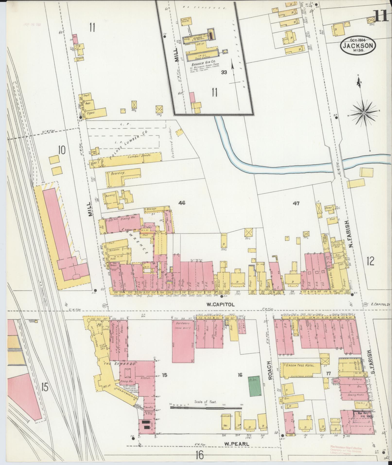 Sanborn Fire Insurance Map from Jackson, Hinds County, Mississippi (1904), Sheet #0011 - Complete Map Set gallery image, historic Sanborn map, vintage wall art, Mississippi Mississippi