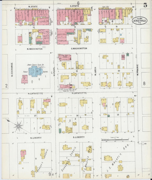 Sanborn Fire Insurance Map from Jerseyville, Jersey County, Illinois (1900), Sheet #0005 - Historic Sanborn Fire Insurance Map Print, vintage old map wall art, antique decor, genealogy gift, Illinois Illinois map