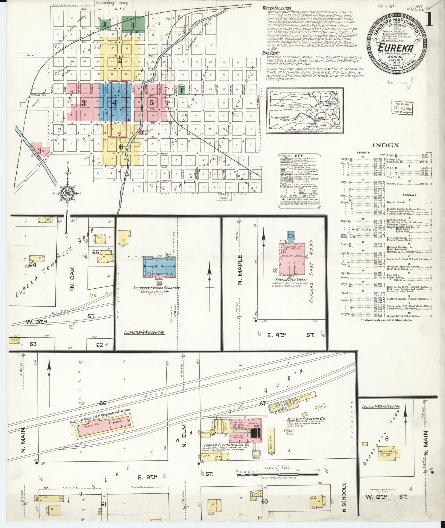 Sanborn Fire Insurance Map from Eureka, Greenwood County, Kansas (1917), Sheet #0001 - Historic Sanborn Fire Insurance Map Print, vintage old map wall art, antique decor, genealogy gift, Kansas Kansas map