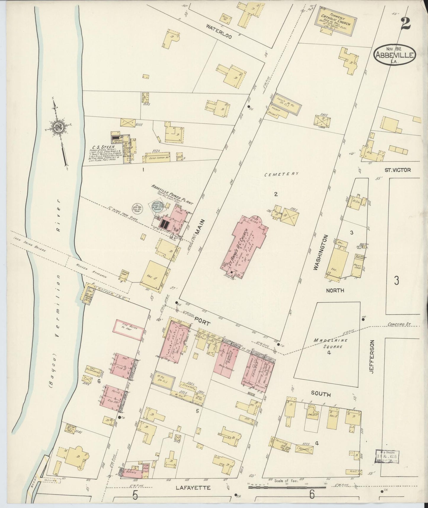 Sanborn Fire Insurance Map from Abbeville, Vermilion Parish, Louisiana (1912), Sheet #0002 - Historic Sanborn Fire Insurance Map Print, vintage old map wall art, antique decor, genealogy gift, Louisiana Louisiana map