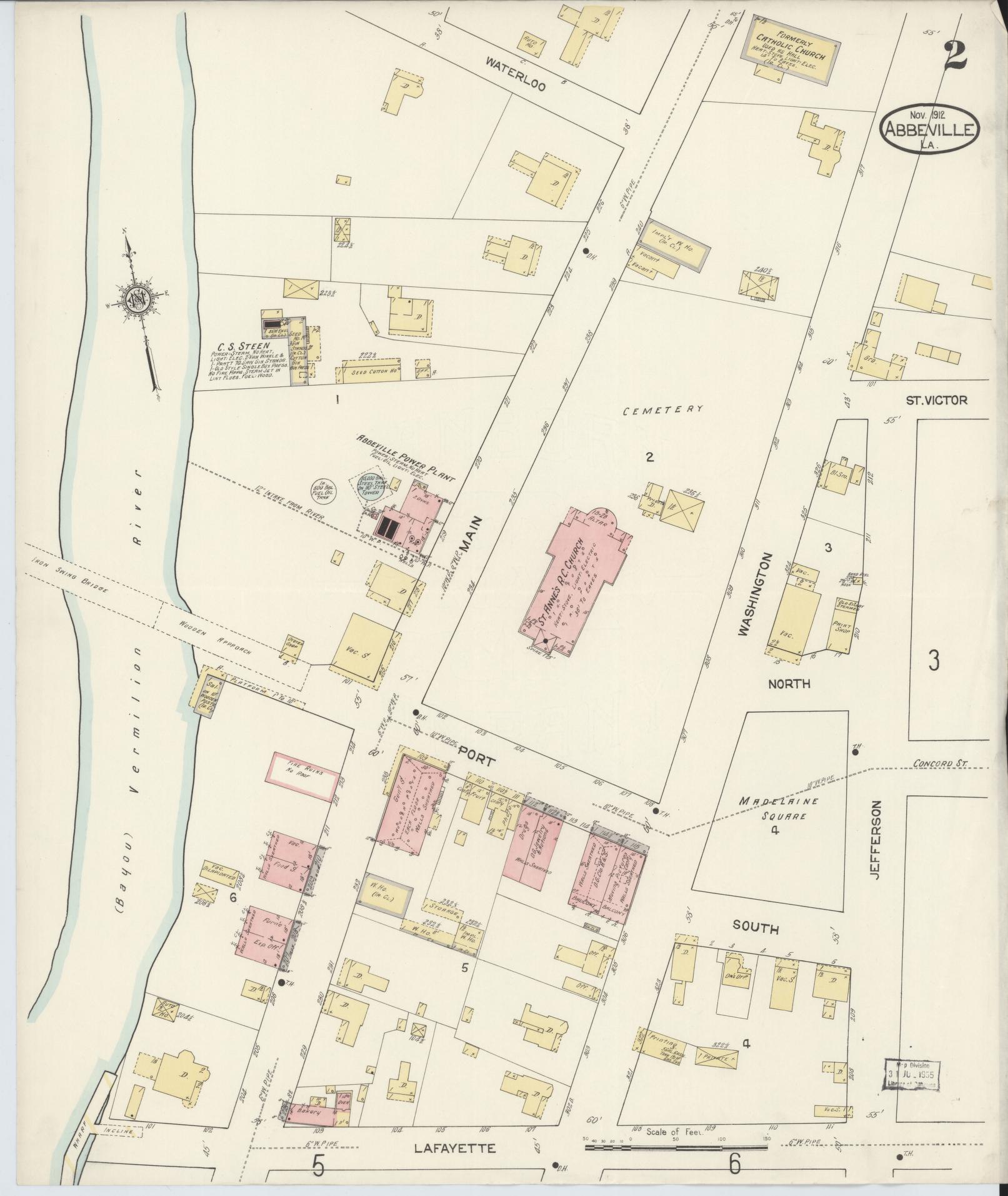 Sanborn Fire Insurance Map from Abbeville, Vermilion Parish, Louisiana (1912), Sheet #0002 - Historic Sanborn Fire Insurance Map Print, vintage old map wall art, antique decor, genealogy gift, Louisiana Louisiana map