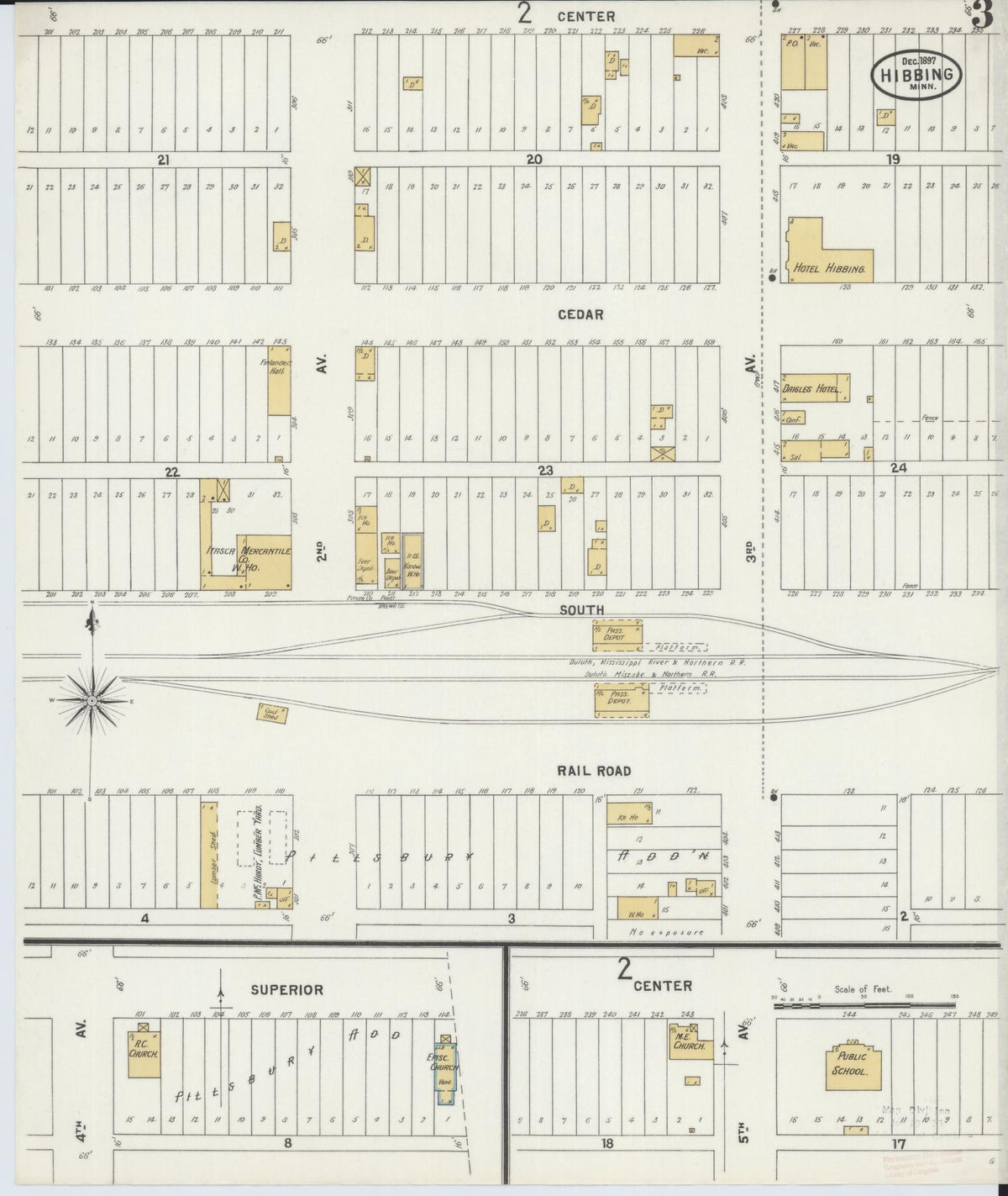 Sanborn Fire Insurance Map from Hibbing, Saint Louis County, Minnesota (1897), Sheet #0003 - Complete Map Set gallery image, historic Sanborn map, vintage wall art, Minnesota Minnesota