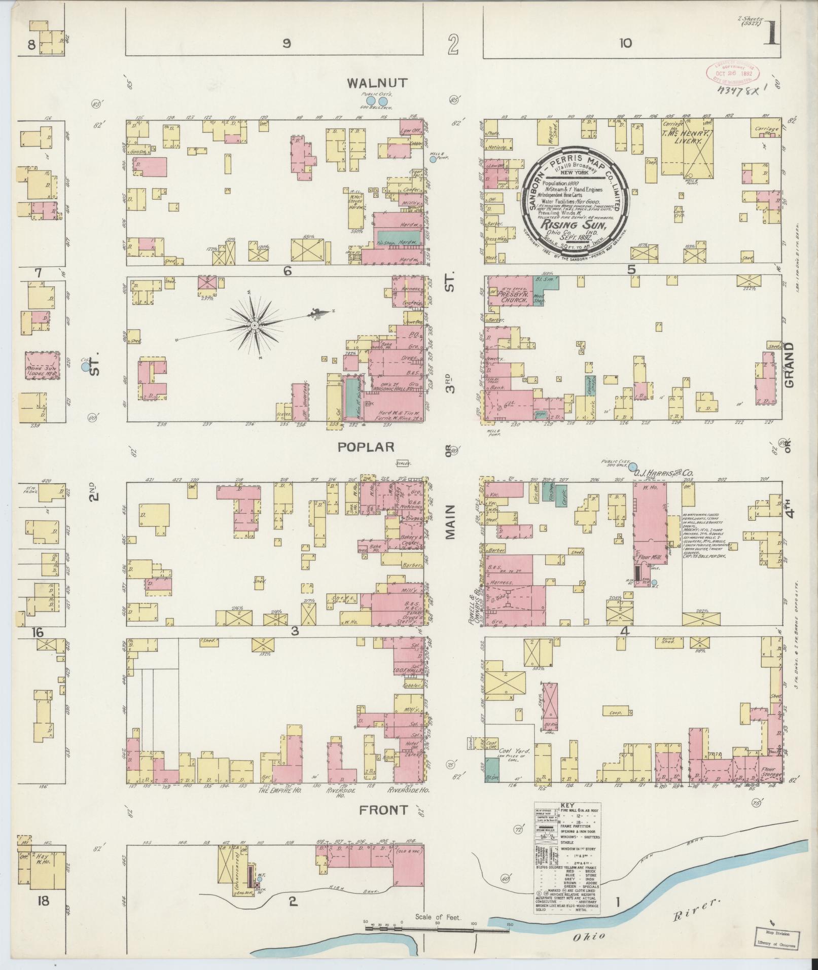 Sanborn Fire Insurance Map from Rising Sun, Ohio County, Indiana. (1892) – Historic Sanborn Fire Insurance Map Print