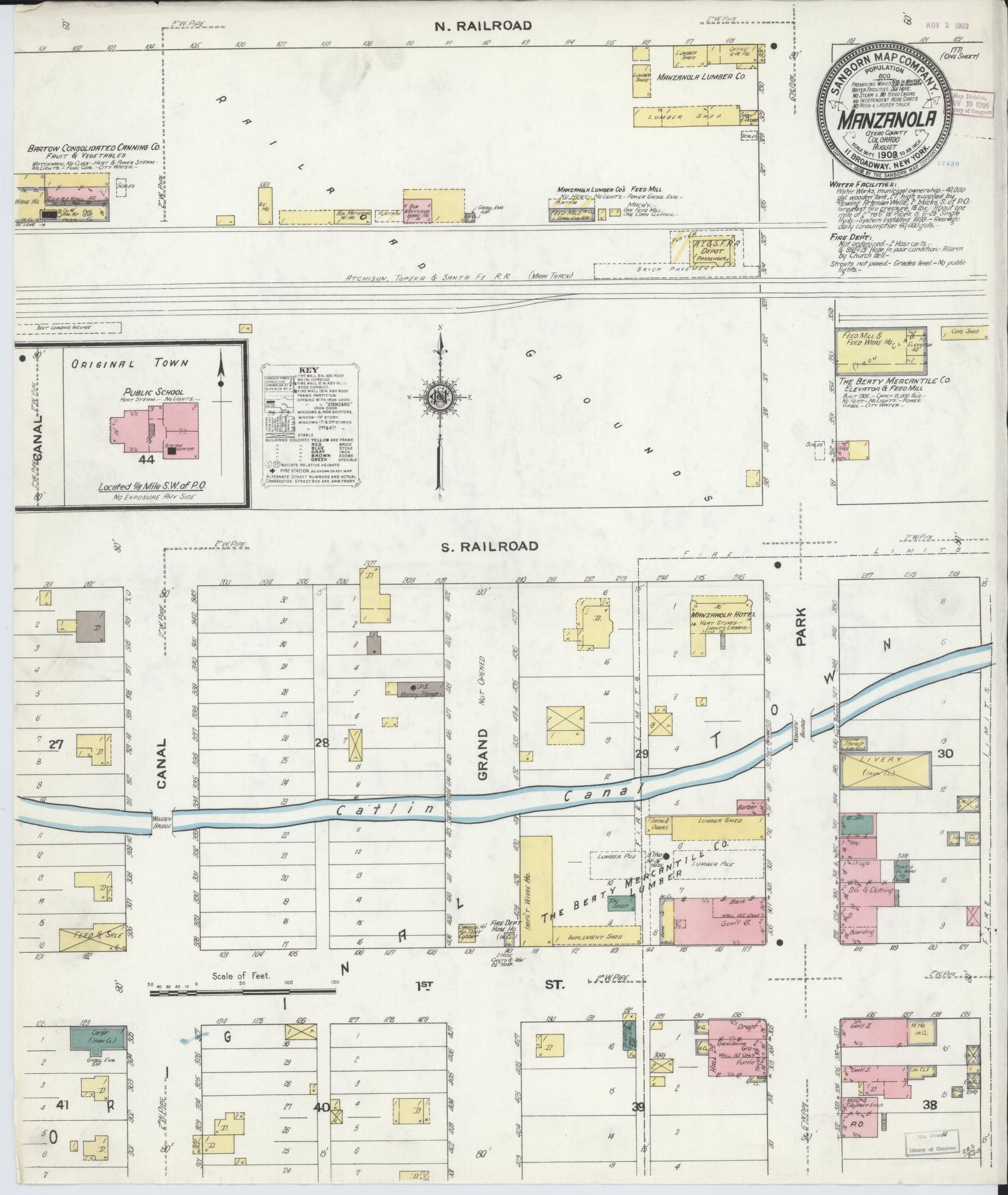 Sanborn Fire Insurance Map from Manzanola, Otero County, Colorado (1909), Sheet #0001 - Historic Sanborn Fire Insurance Map Print, vintage old map wall art, antique decor, genealogy gift, Colorado Colorado map