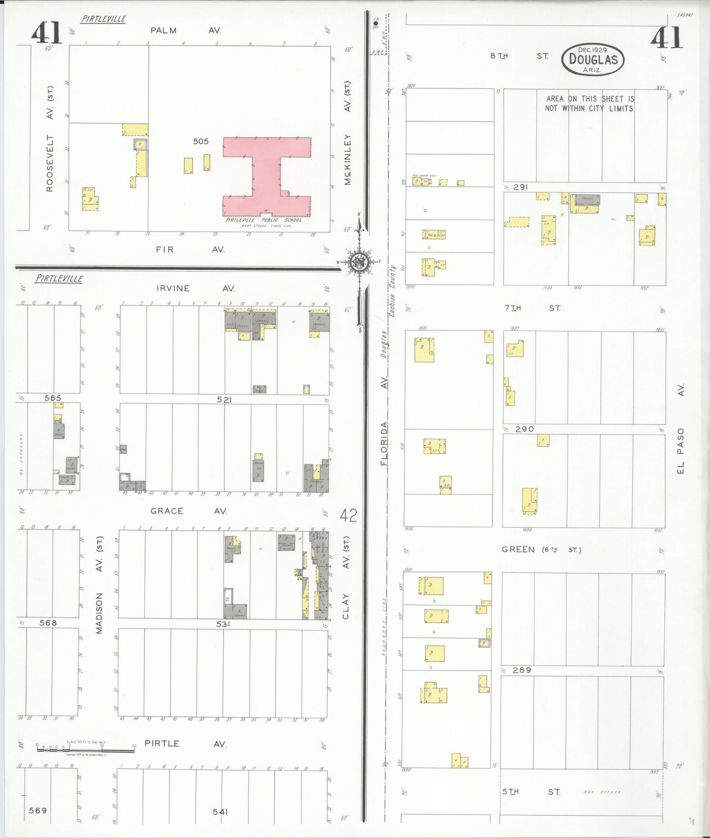 Sanborn Fire Insurance Map from Douglas, Cochise County, Arizona (1929), Sheet #0041 - Complete Map Set gallery image, historic Sanborn map, vintage wall art, Arizona Arizona