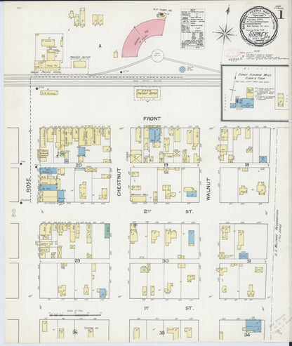 Sanborn Fire Insurance Map from Sidney, Cheyenne County, Nebraska (1892), Sheet #0001 - Complete Map Set gallery image, historic Sanborn map, vintage wall art, Nebraska Nebraska