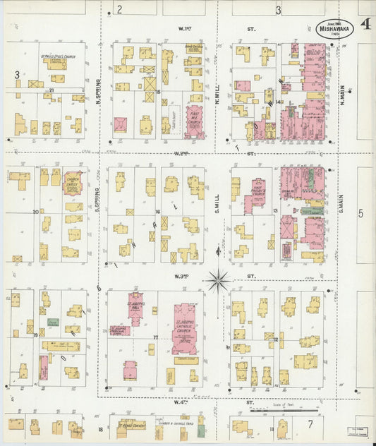Sanborn Fire Insurance Map from Mishawaka, Saint Joseph County, Indiana (1901), Sheet #0004 - Historic Sanborn Fire Insurance Map Print, vintage old map wall art, antique decor, genealogy gift, Indiana Indiana map