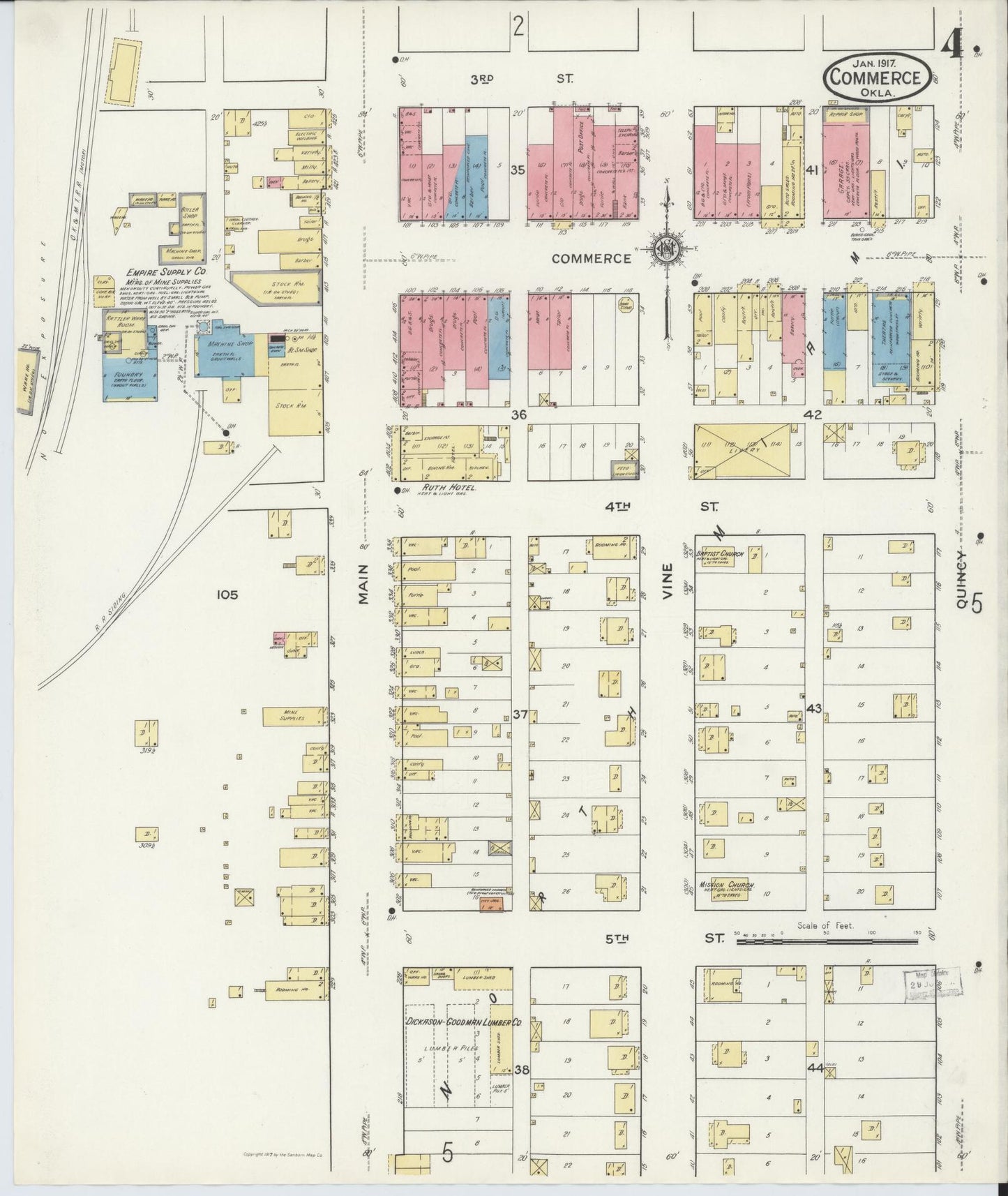 Sanborn Fire Insurance Map from Commerce, Ottawa County, Oklahoma (1917), Sheet #0004 - Complete Map Set gallery image, historic Sanborn map, vintage wall art, Oklahoma Oklahoma