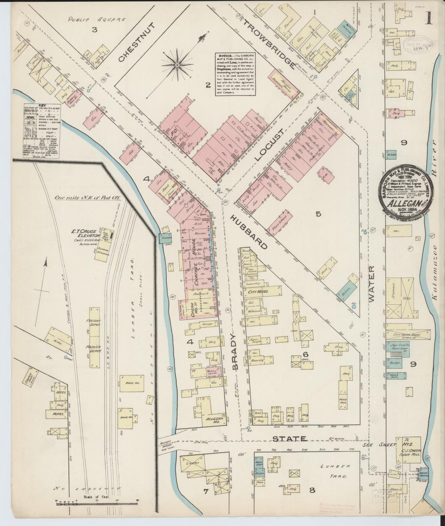 Sanborn Fire Insurance Map from Allegan, Allegan County, Michigan (1884), Sheet #0001 - Complete Map Set gallery image, historic Sanborn map, vintage wall art, Michigan Michigan