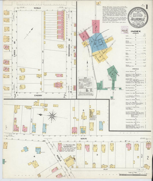 Sanborn Fire Insurance Map from Sellersville, Bucks County, Pennsylvania (1908), Sheet #0001 - Complete Map Set gallery image, historic Sanborn map, vintage wall art, Pennsylvania Pennsylvania