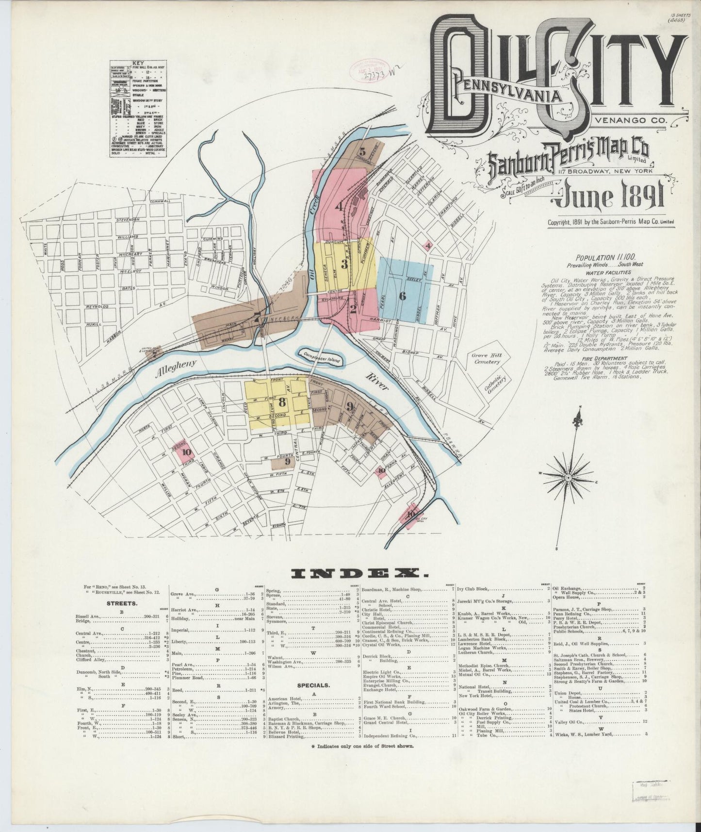 Sanborn Fire Insurance Map from Oil City, Venango County, Pennsylvania (1891), Sheet #0001 - Complete Map Set gallery image, historic Sanborn map, vintage wall art, Pennsylvania Pennsylvania