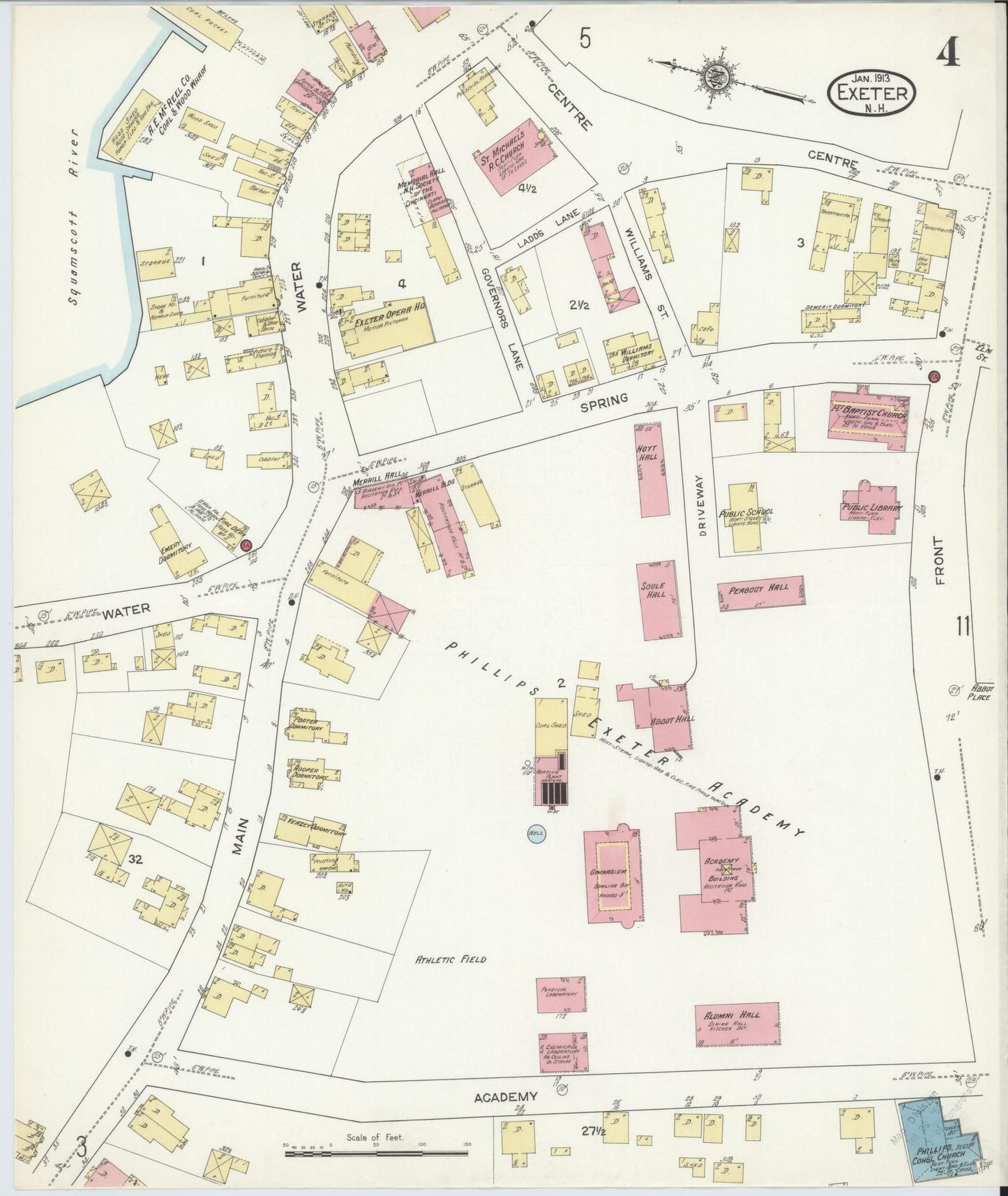 Sanborn Fire Insurance Map from Exeter, Rockingham County, New Hampshire (1913), Sheet #0004 - Complete Map Set gallery image, historic Sanborn map, vintage wall art, New Hampshire New Hampshire
