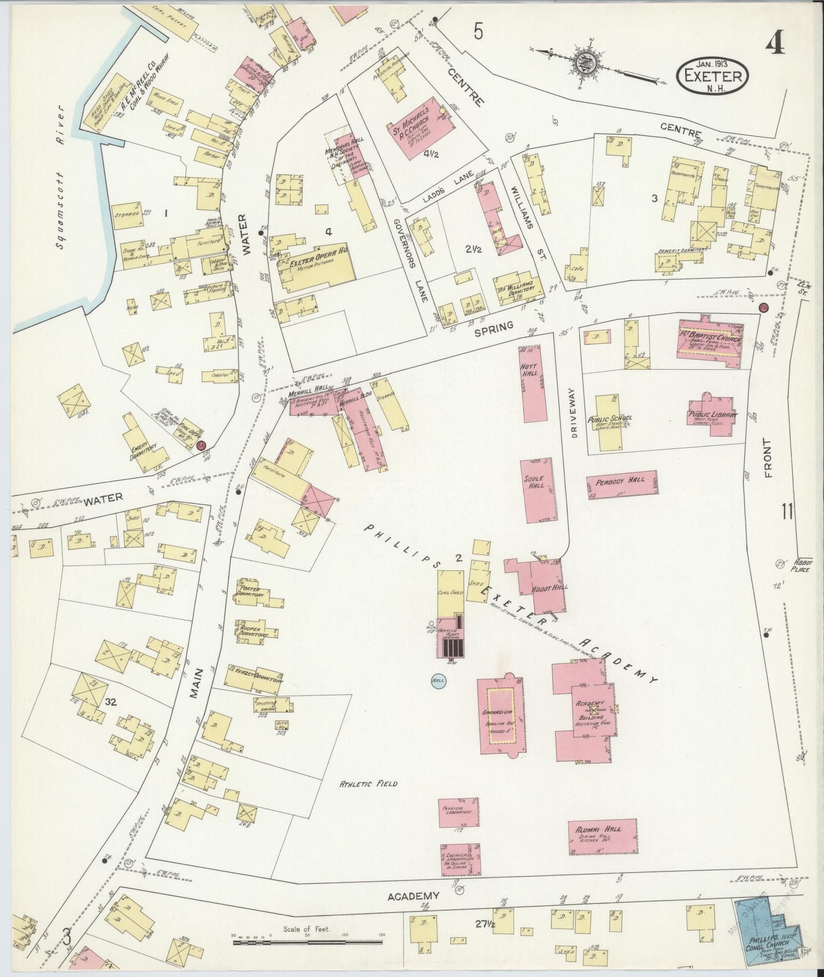 Sanborn Fire Insurance Map from Exeter, Rockingham County, New Hampshire (1913), Sheet #0004 - Complete Map Set gallery image, historic Sanborn map, vintage wall art, New Hampshire New Hampshire