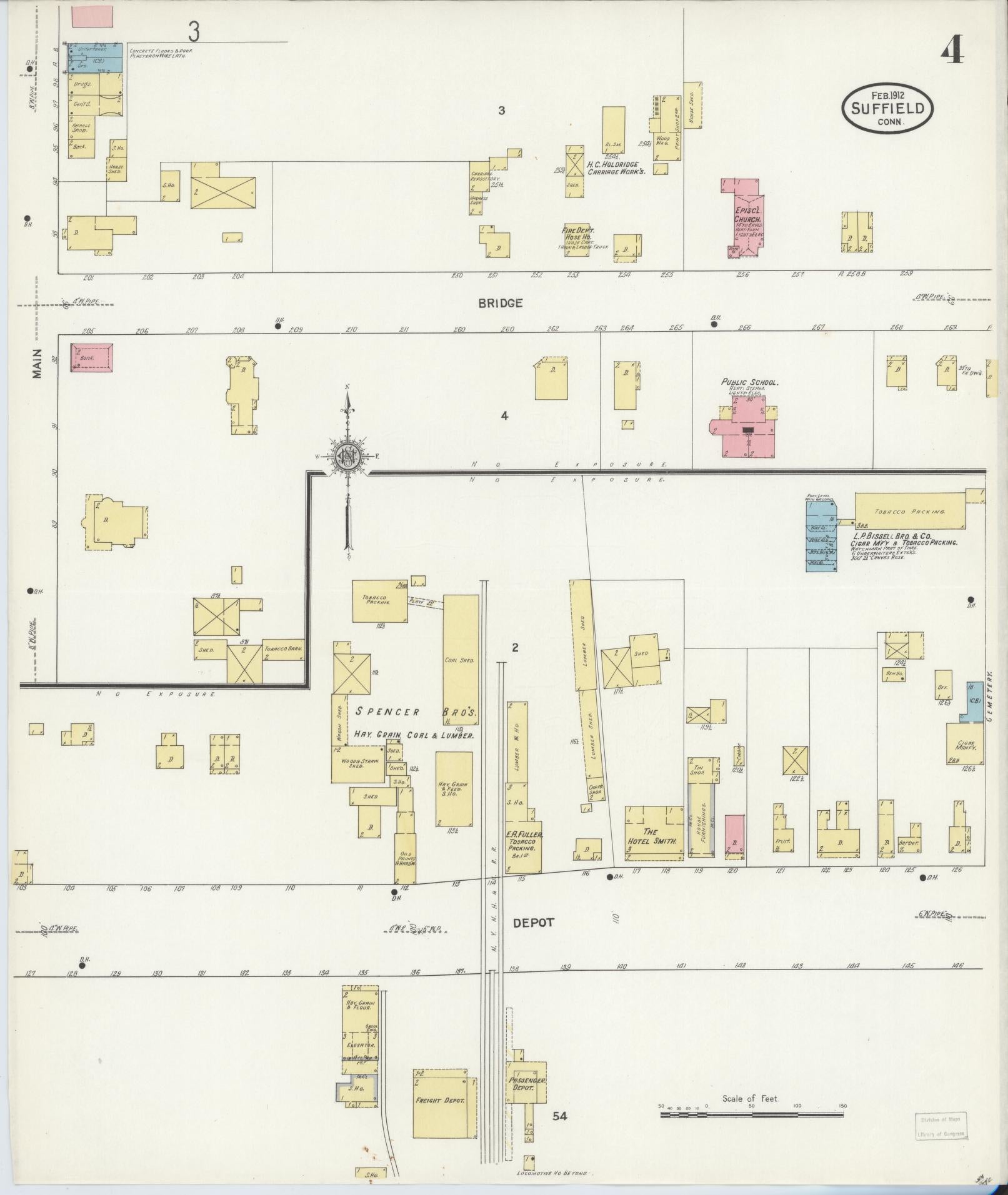 Sanborn Fire Insurance Map from Suffield, Hartford County, Connecticut (1912), Sheet #0004 - Complete Map Set gallery image, historic Sanborn map, vintage wall art, Connecticut Connecticut