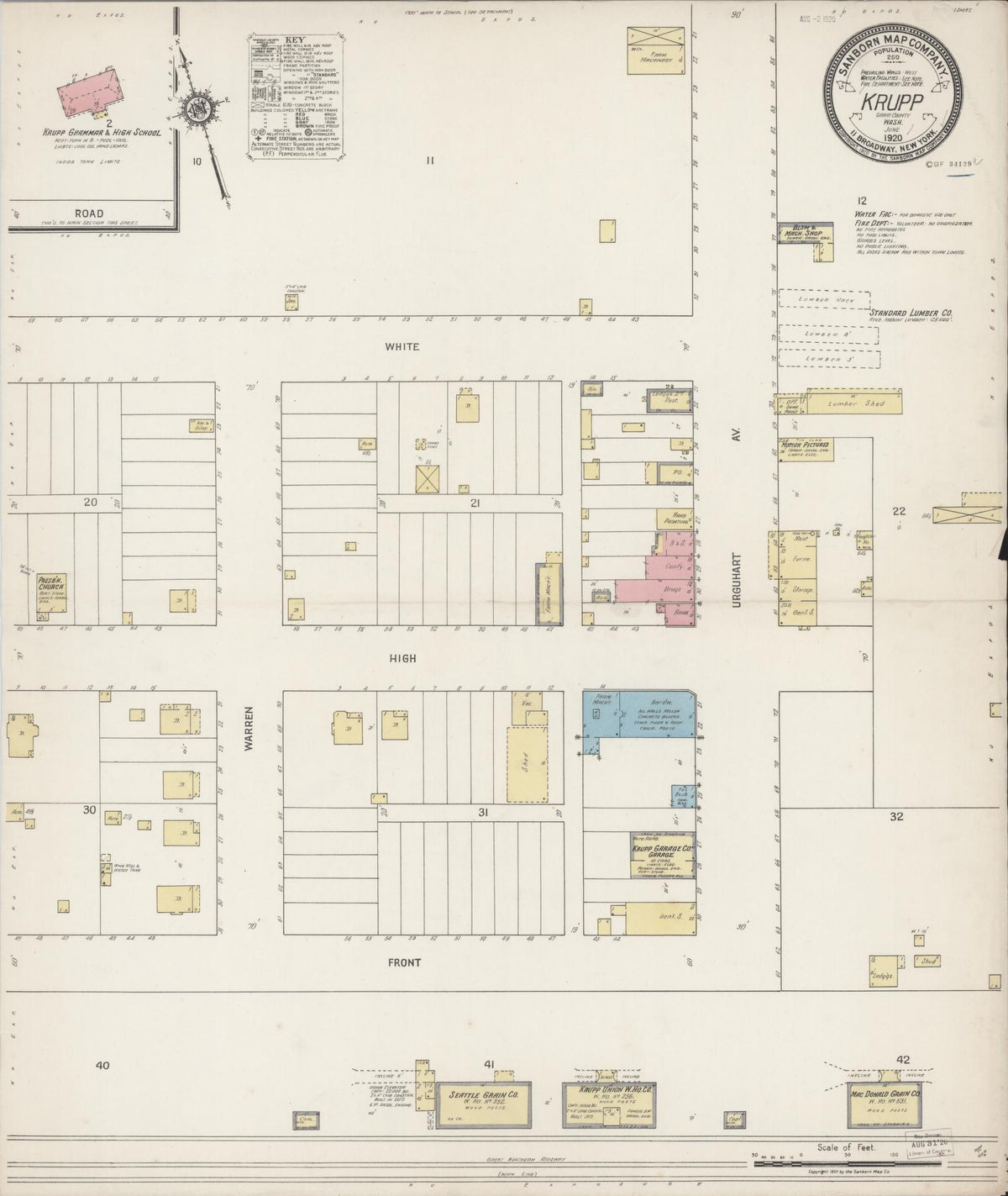Sanborn Fire Insurance Map from Krupp, Grant County, Washington (1920), Sheet #0001 - Historic Sanborn Fire Insurance Map Print, vintage old map wall art, antique decor, genealogy gift, Washington Washington map