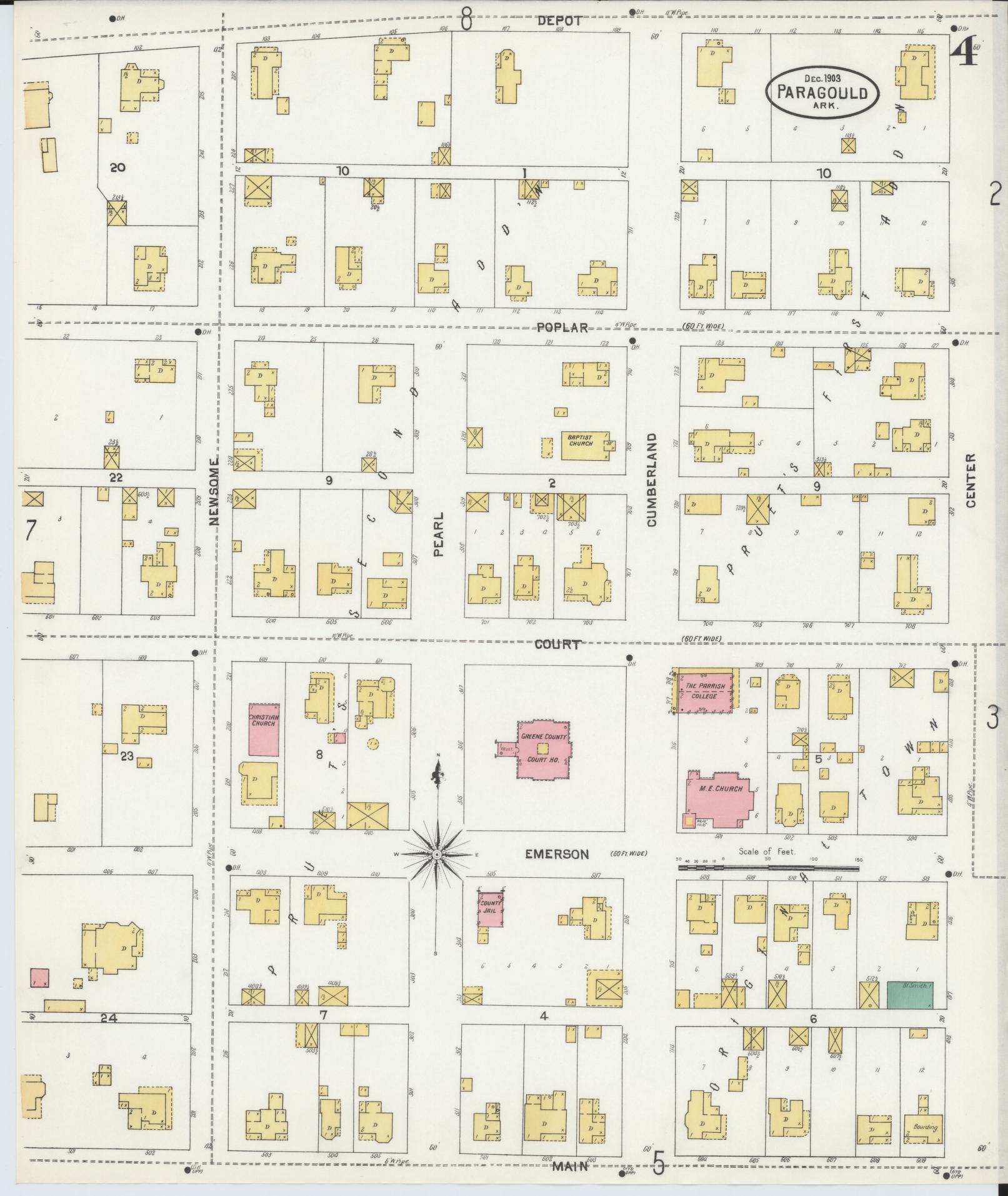 Sanborn Fire Insurance Map from Paragould, Greene County, Arkansas (1903), Sheet #0004 - Complete Map Set gallery image, historic Sanborn map, vintage wall art, Arkansas Arkansas