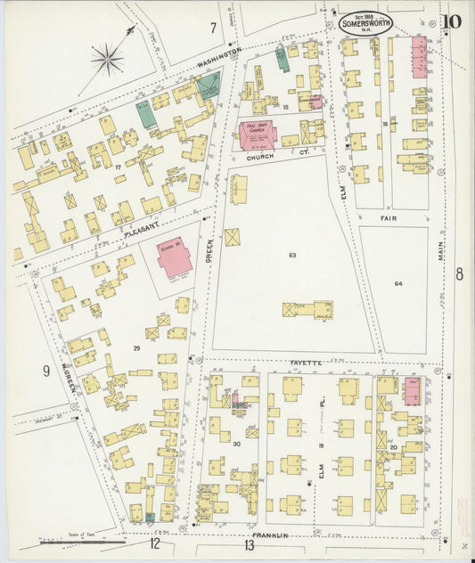 Sanborn Fire Insurance Map from Somersworth, Strafford County, New Hampshire (1905), Sheet #0010 - Historic Sanborn Fire Insurance Map Print, vintage old map wall art, antique decor, genealogy gift, New Hampshire New Hampshire map
