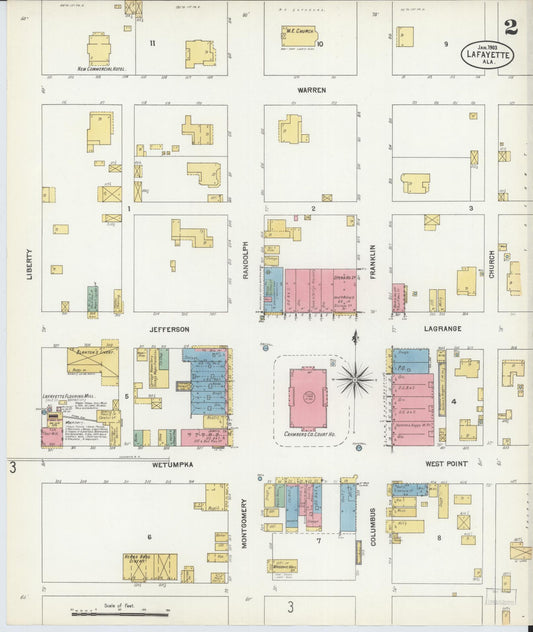 Sanborn Fire Insurance Map from Lafayette, Chambers County, Alabama (1903), Sheet #0002 - Historic Sanborn Fire Insurance Map Print, vintage old map wall art, antique decor, genealogy gift, Alabama Alabama map