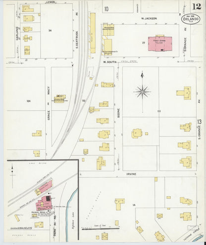 Sanborn Fire Insurance Map from Orlando, Orange County, Florida (1908), Sheet #0012 - Complete Map Set gallery image, historic Sanborn map, vintage wall art, Florida Florida