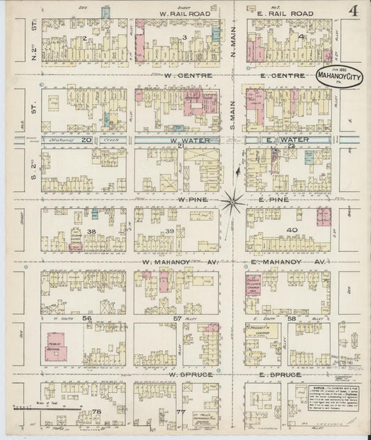 Sanborn Fire Insurance Map from Mahanoy City, Schuylkill County, Pennsylvania (1885), Sheet #0004 - Historic Sanborn Fire Insurance Map Print, vintage old map wall art, antique decor, genealogy gift, Pennsylvania Pennsylvania map