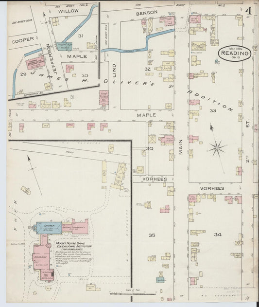Sanborn Fire Insurance Map from Reading, Hamilton County, Ohio (1886), Sheet #0004 - Historic Sanborn Fire Insurance Map Print, vintage old map wall art, antique decor, genealogy gift, Ohio Ohio map